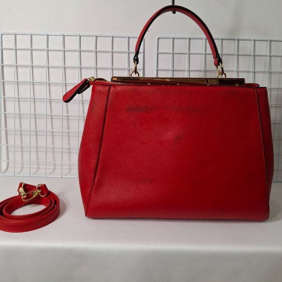 Bright Red Aldo Top Handle Structured Purse, Vegan Leather, Goldtone Hardware - Picture 9 of 16